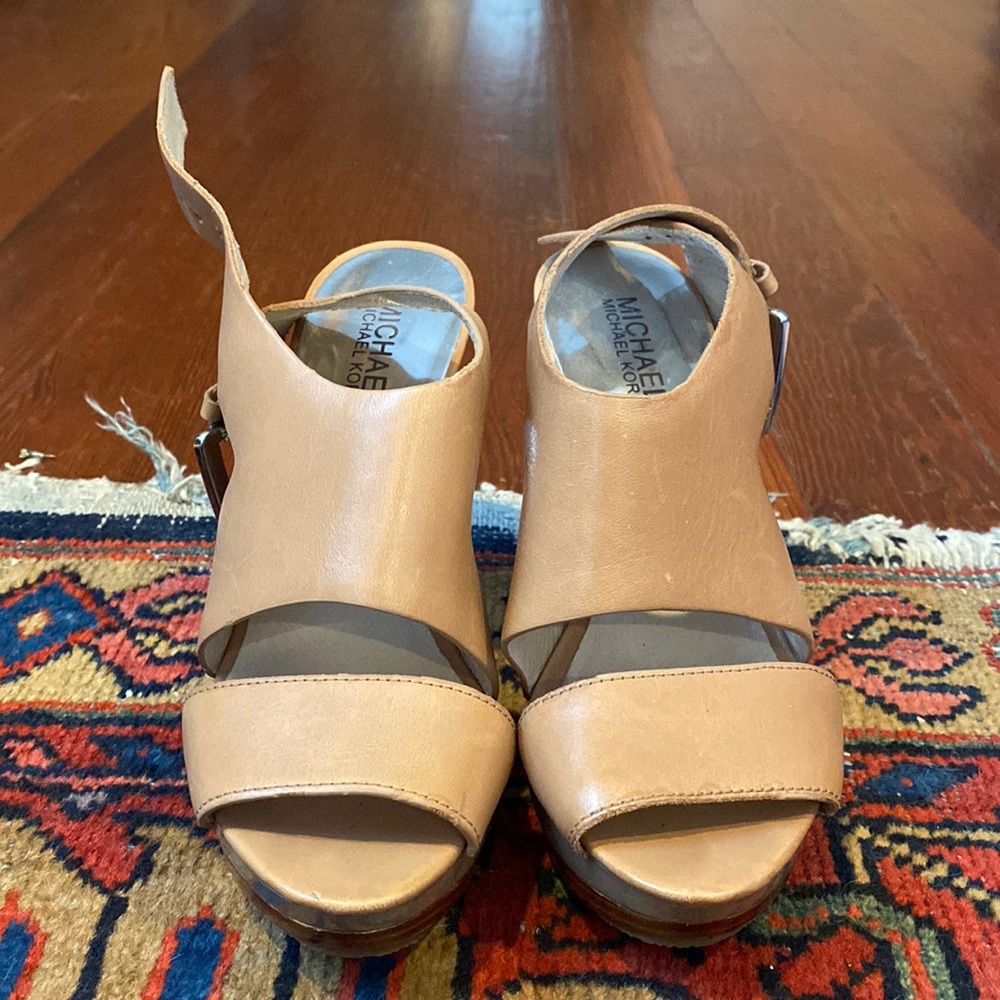 Beige strappy heels